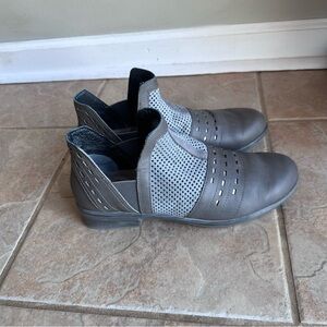 NAOT Riviera Gray Leather Perforated Slip On Ankle Bootie